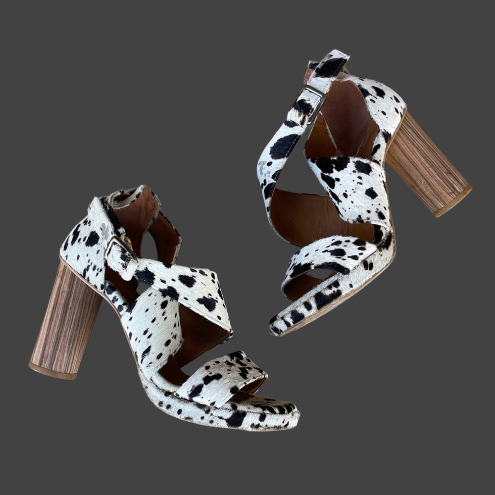 OVERLAND Cow Print Calf Hair Leather Western Viviana Strappy Heels 38 US 7.5/8